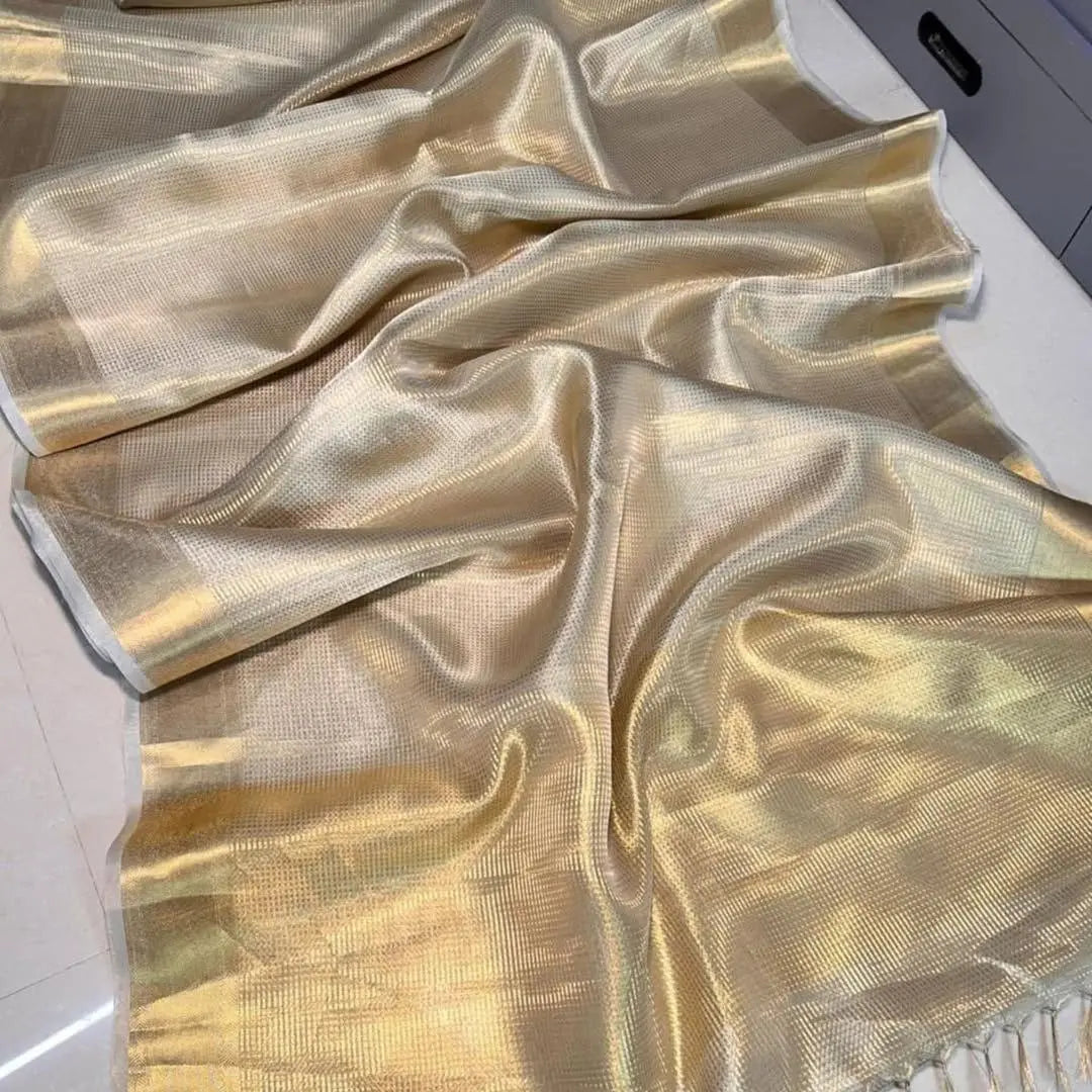 Launching: Nayanthara-Inspired Golden Banarasi Handloom Tissue Silk Saree NextBuy