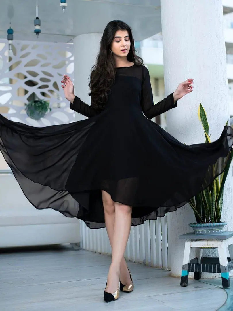 Women’s Black Georgette Dress - Elegant & Versatile Fashion Statement NextBuy