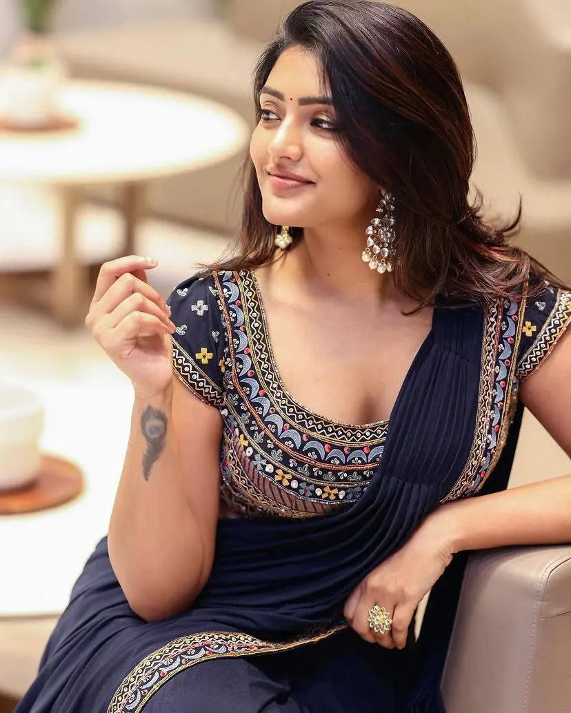 Ready to Wear Saree with Full-Stitched Embroidered Blouse NextBuy