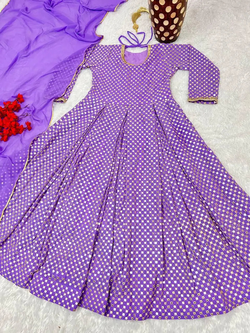 Premium Fox Georgette Anarkali Suit with Full Sleeves and Embroidery Work