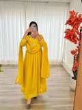 Trendy festive wear featuring a beautifully designed Fox Georgette gown set