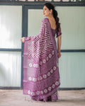 Soft Purple Chevron Linen Saree – Trendy Designer Saree Online NextBuy