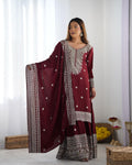 Chinnon Silk Embroidered Top with Sharara Plazo and Dupatta – Women’s Ethnic Set NextBuy