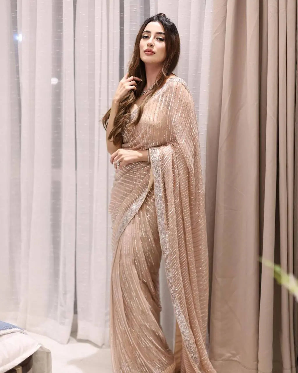 Full Saree Of Georgette With Heavy 3MM Sequins Embroidery Work - NextBuy