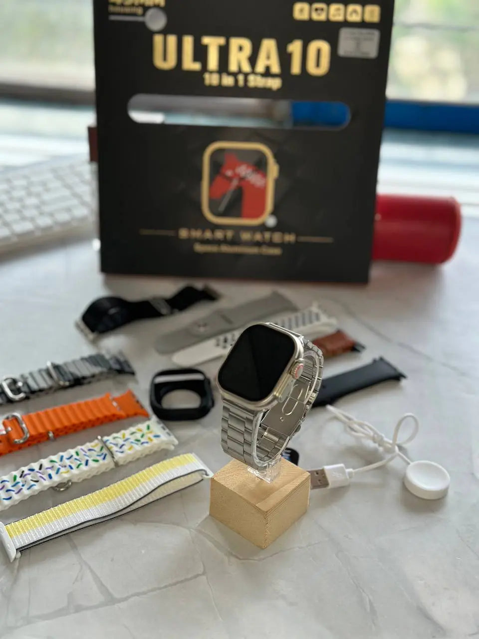 Multi-Strap Smartwatch for All Occasions – The Ultra2 smartwatch offers a sleek design, fitness features, a high-resolution screen, and 10 straps for endless style options.