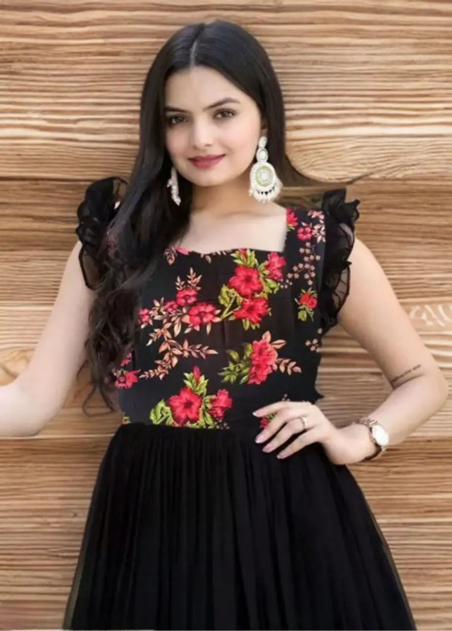 New Launching Designer Printed Black Long Gown NextBuy