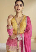 Haldi Wear Shaded Silk Bandhej Indian Fashion Stitched Gharara Suit NextBuy