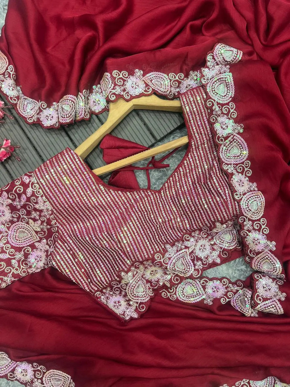 DESIGNER HEAVY EMBRODERY WORK FULLY STICHED BLOUSE SAREE NextBuy