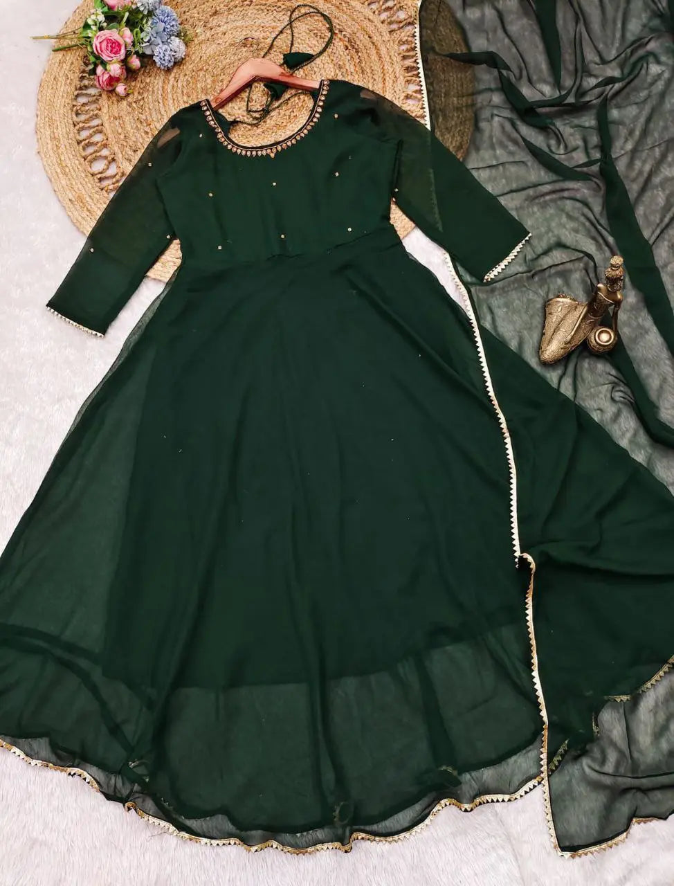 Solid fox Georgette Maxi Dress With Dupatta Pair NextBuy