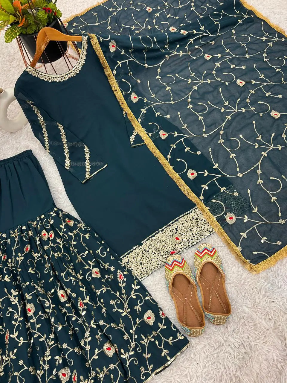Heavy Faux Georgette With Embroidery Sequence Work with Sleeve and Heavy Lace Work NextBuy