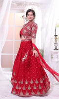Designer Wedding Wear Crop Top Embroidery Work Lehenga Choli With Jacket (2 Colors) NextBuy