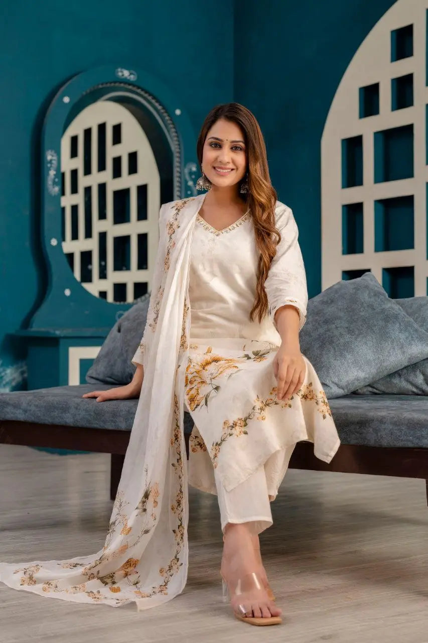 Elegant Kurta Set with Dupatta - Premium Cotton Fabric with Hand Work NextBuy