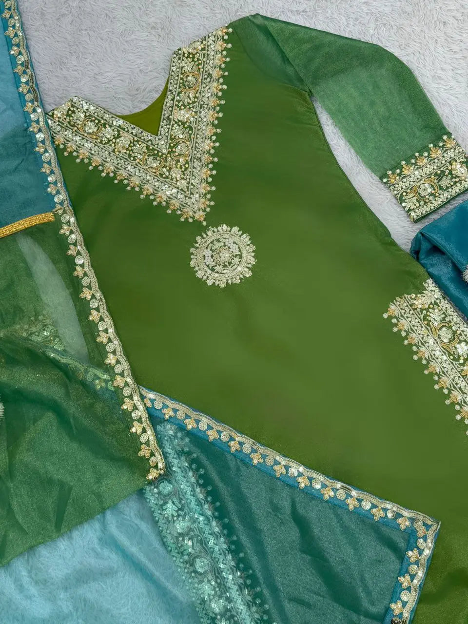 Embroidered Top, Palazzo Pants, and Dupatta Set NextBuy
