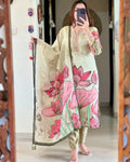 Women Floral Straight Mirror Worked Kurta Pants Set with Dupatta NextBuy