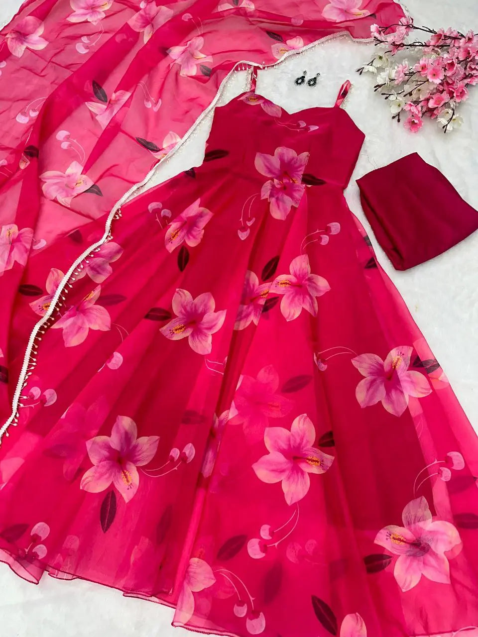 Digital Printed Organza Silk Anarkali Suit With Huge Flair NextBuy