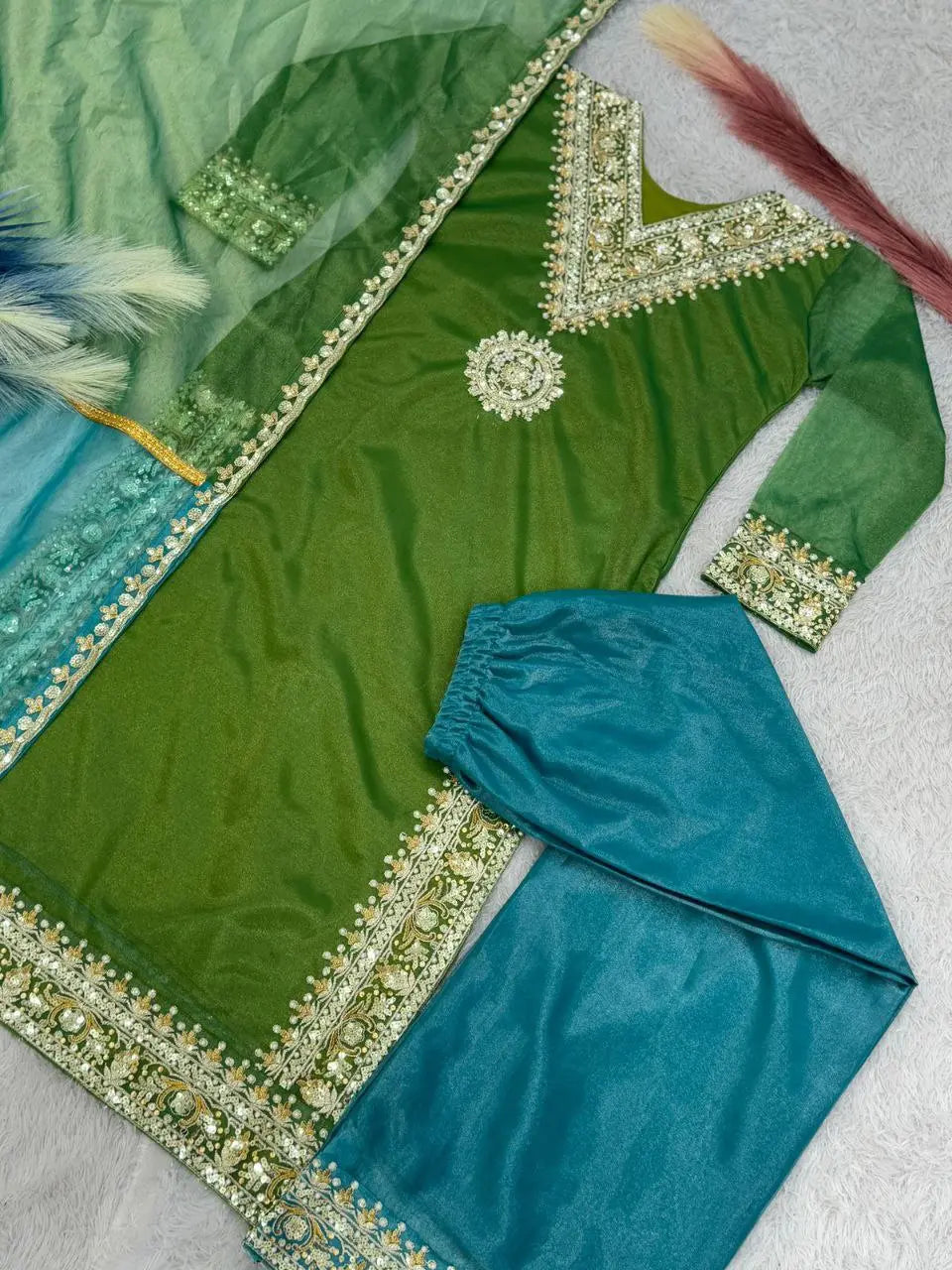 Embroidered Top, Palazzo Pants, and Dupatta Set NextBuy