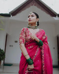 Organza Khadi Silk Saree with Blouse – Premium saree paired with a fully stitched blouse with jhalar.