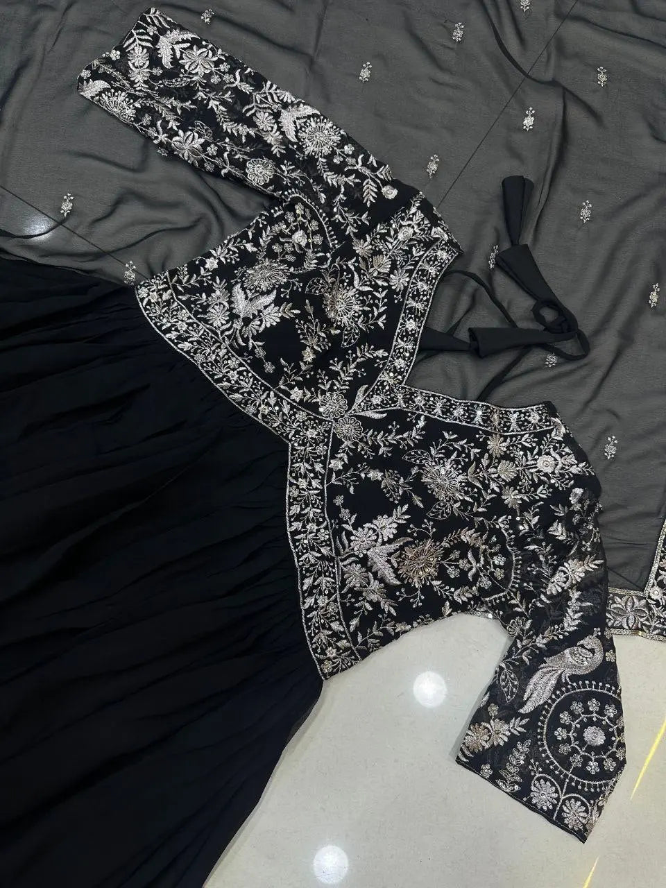 Black Embroidery Gown With Dupatta And Pant NextBuy