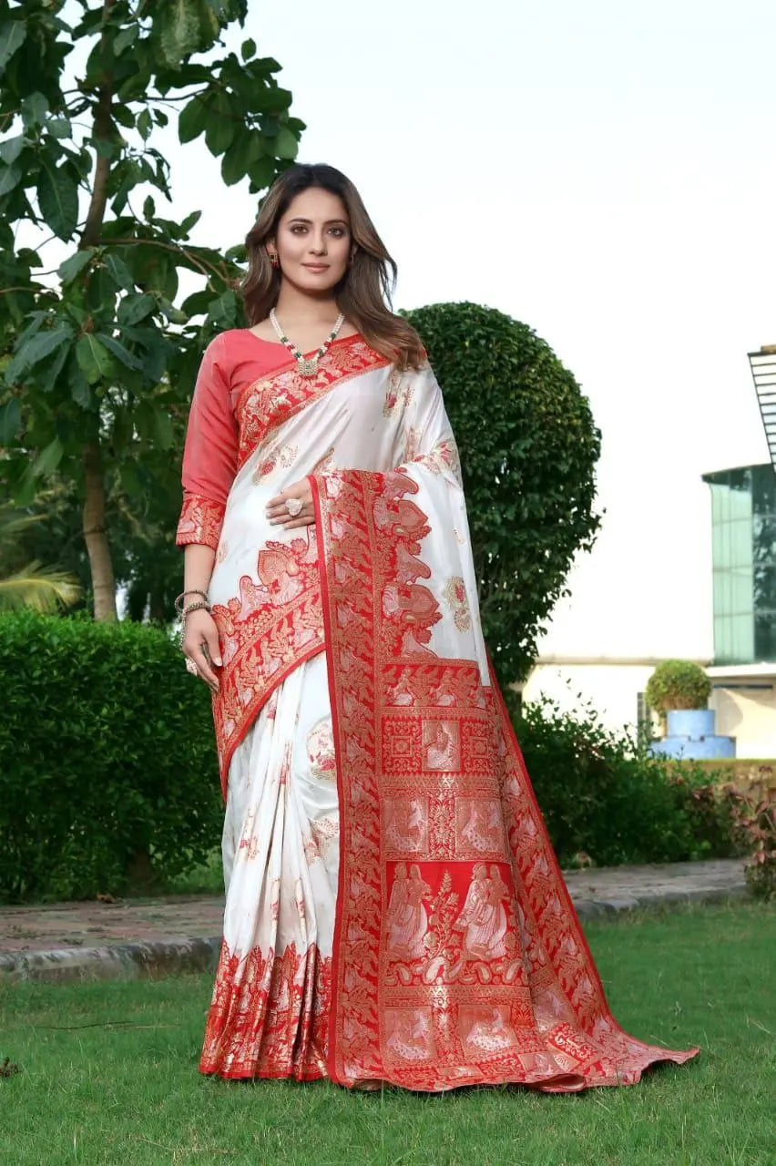 Banarasi Style Pure Kanjivaram Silk Jacquard Kanchipuram Pattu Saree With Un-Stiched Blouse NextBuy