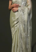 Burberry Silk Saree With Embroidery Cutwork and Stone Work Indian Party Saree NextBuy