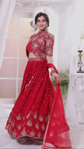 Designer Wedding Wear Crop Top Embroidery Work Lehenga Choli With Jacket (2 Colors) NextBuy