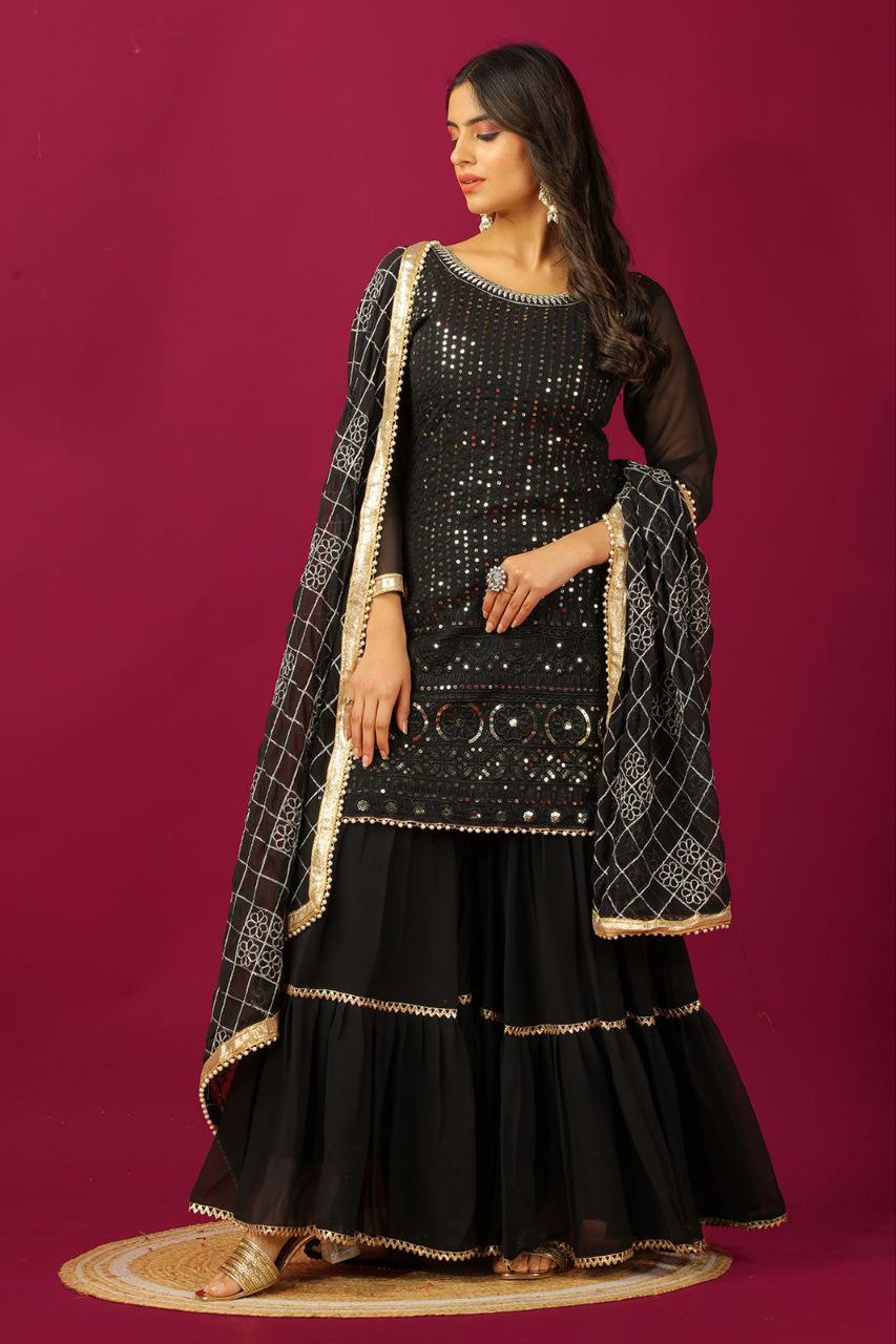 Designer Faux Georgette Embroidered Plazzo Suit – Party Wear Ethnic Set for Women NextBuy