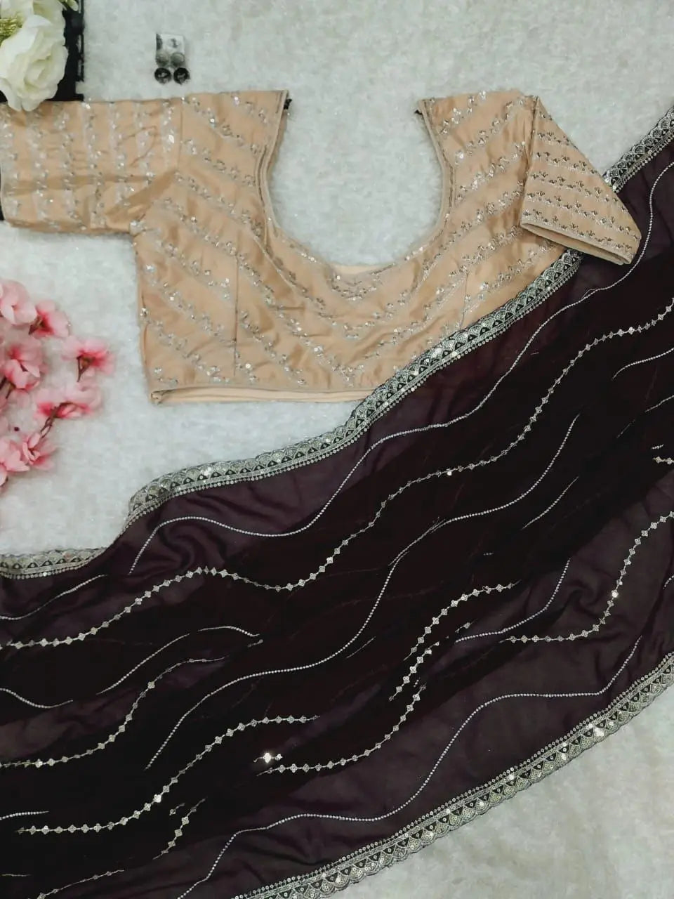 Pure Blooming Silk Georgette Saree With Sequence Design NextBuy