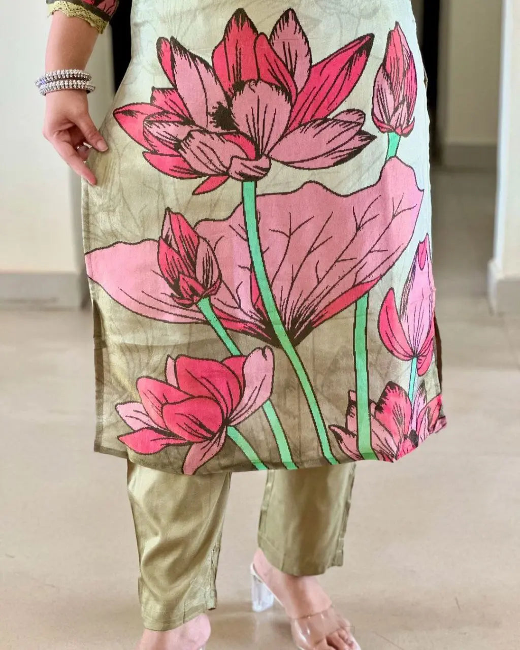 Women Floral Straight Mirror Worked Kurta Pants Set with Dupatta NextBuy