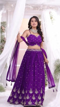 Designer Wedding Wear Crop Top Embroidery Work Lehenga Choli With Jacket (2 Colors) NextBuy