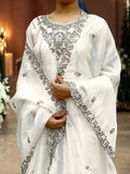 Front view of embroidered kurti plazo set