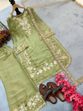 Side view of stitched plazo suit for women