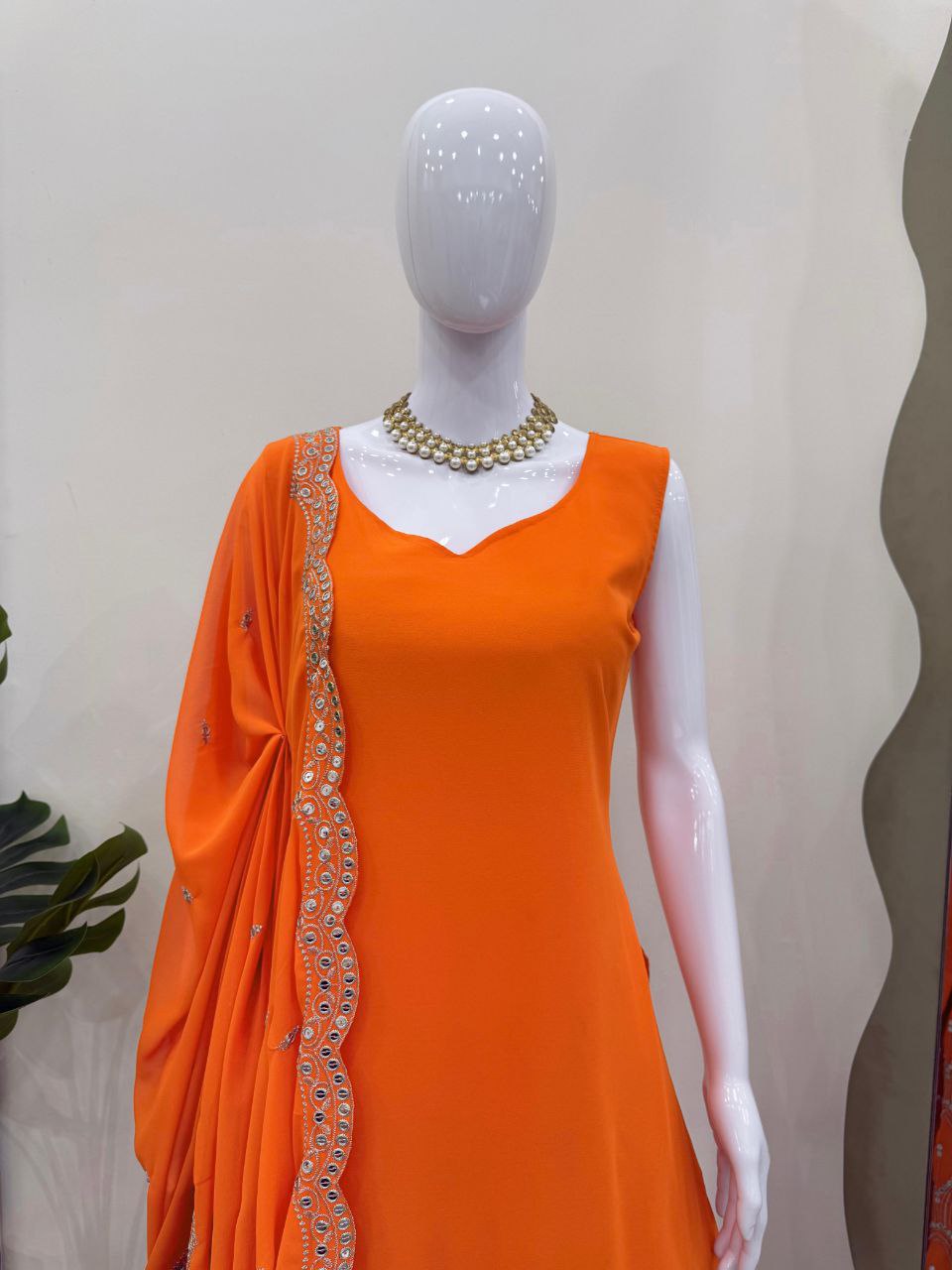 Red 3-piece ethnic wear with embroidery