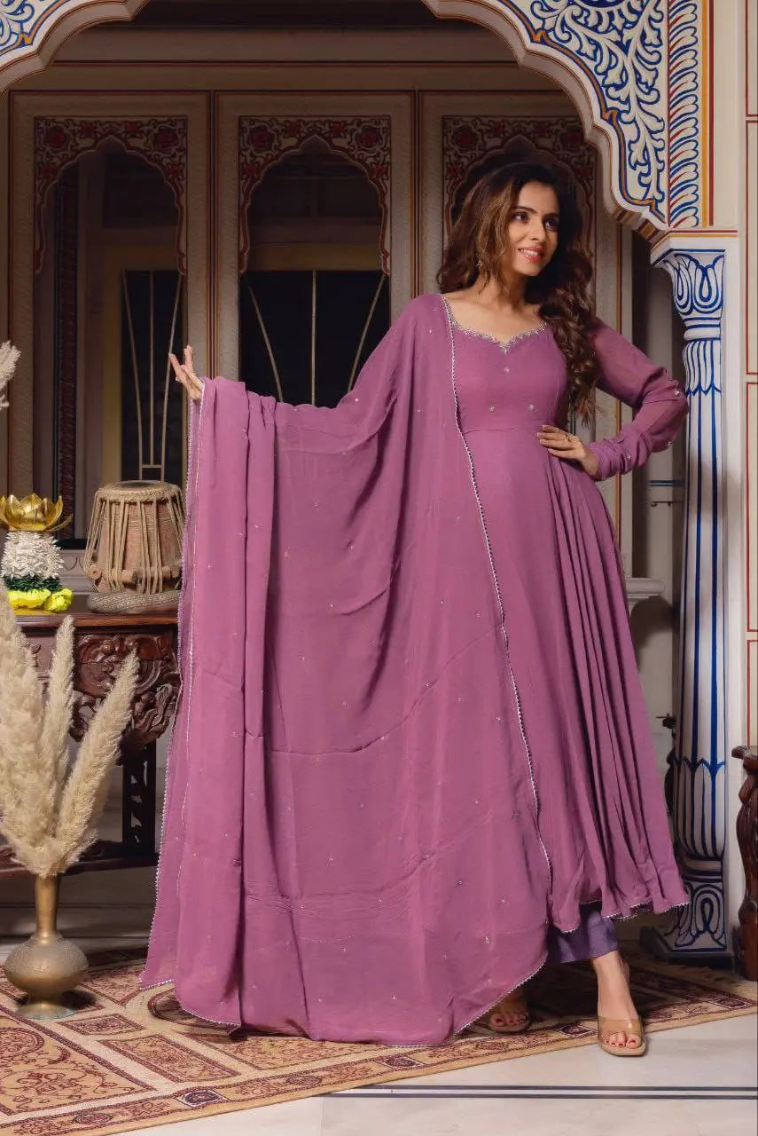 Plum Anarkali dress with dupatta
