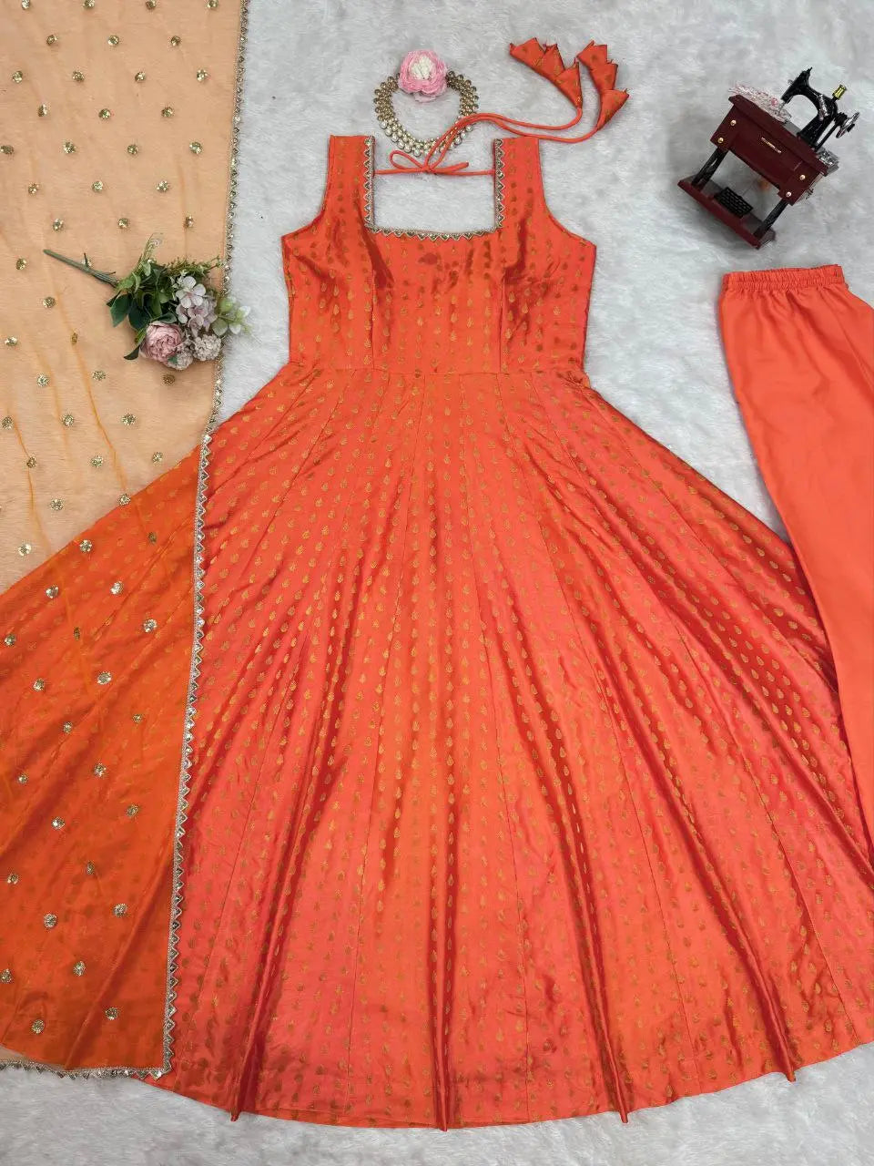 Premium Ethnic Wear for Girls – 5000 Series Quality Upgrade – A beautifully crafted ethnic dress with a lace border, perfect for special occasions.