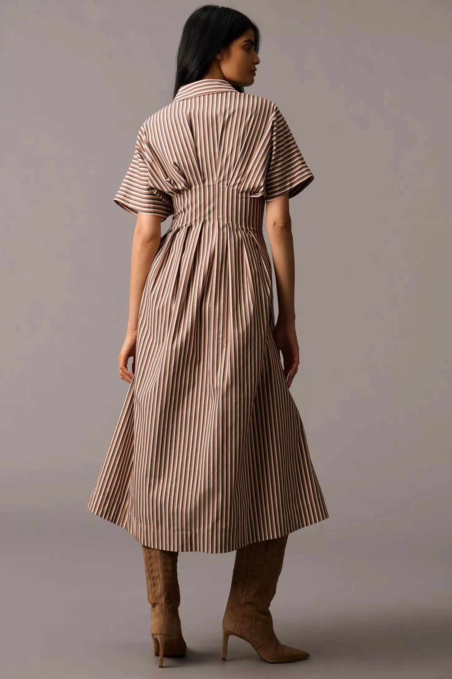 midi dress rayon premium Striped Shirt Dress for Women
