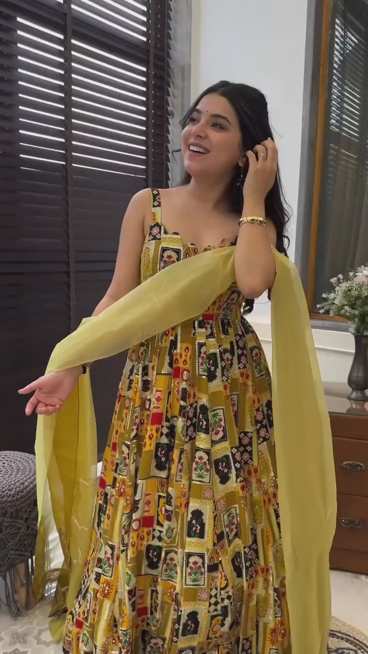 Jimmy Organza Silk Anarkali Gown with 8-Meter Flair