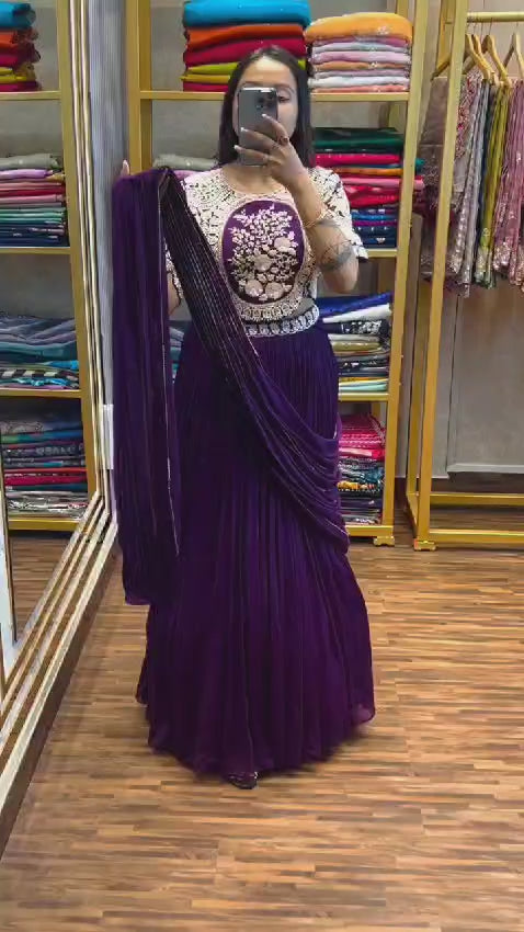 Heavy chinon dupatta with sequence work close-up