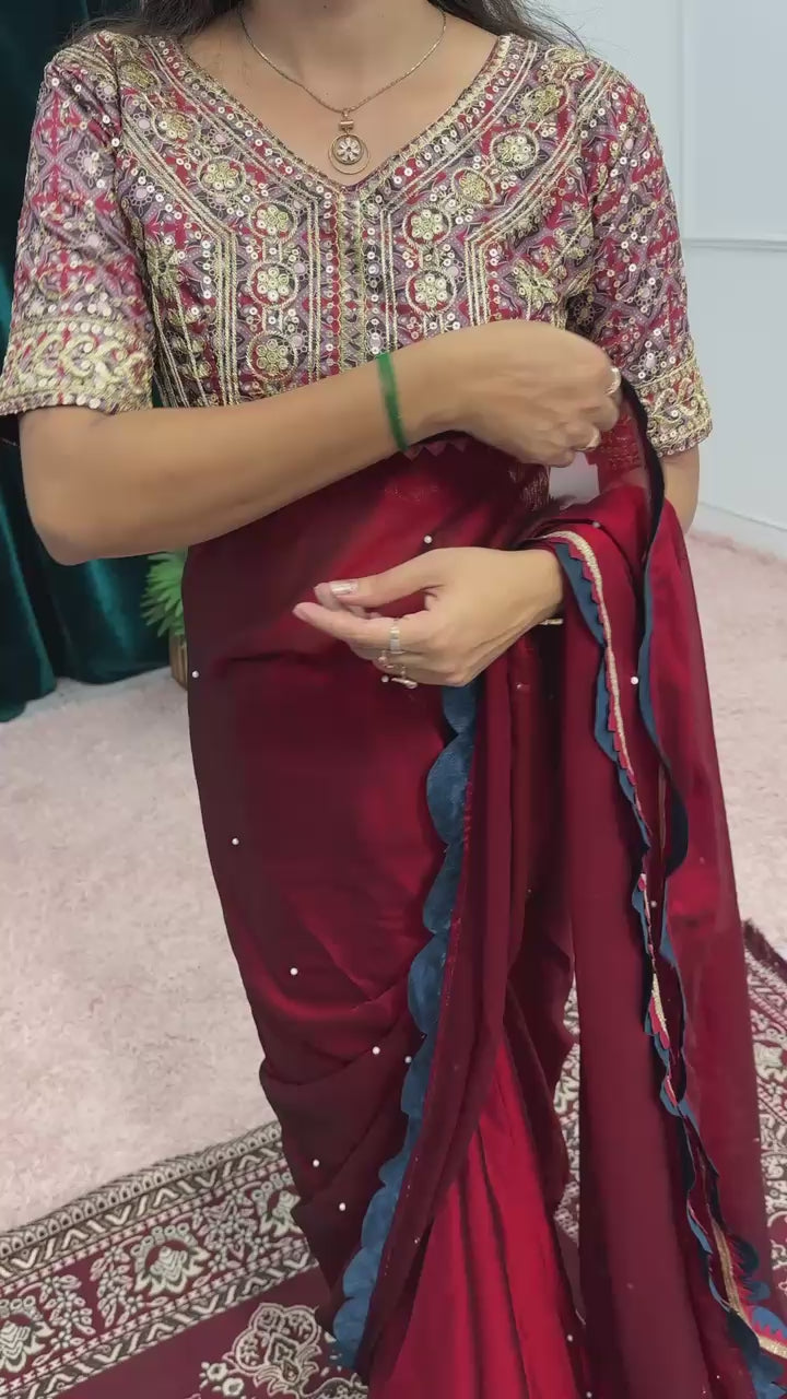 Back design of embroidered silk blouse