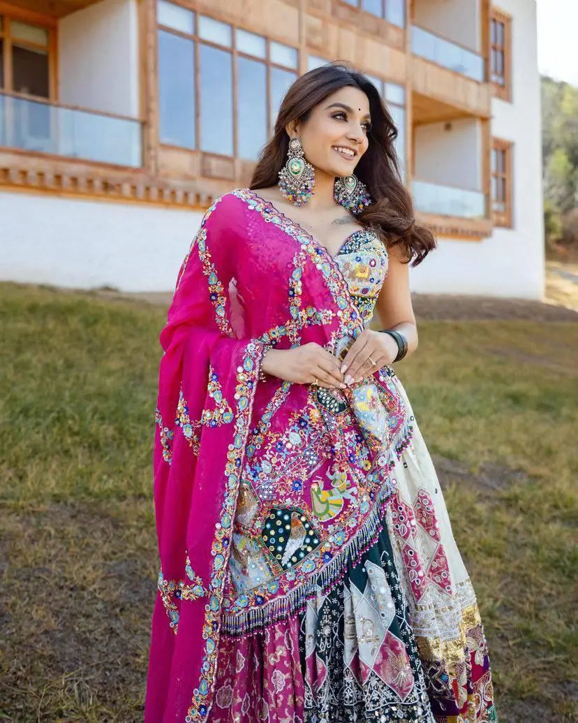 Printed lehenga choli front view in muslin cotton