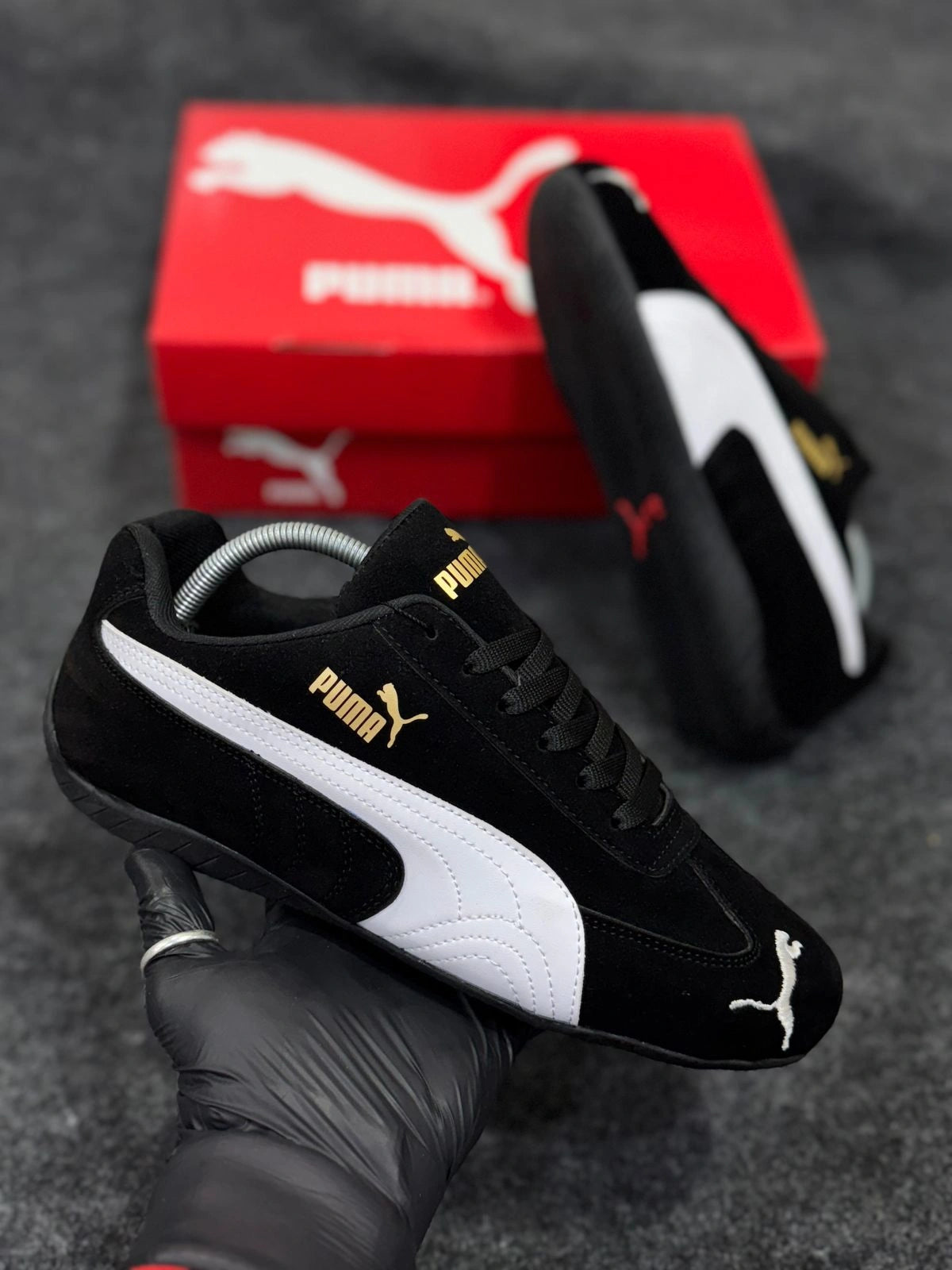 Puma black and white sneakers for men lace-up casual shoes