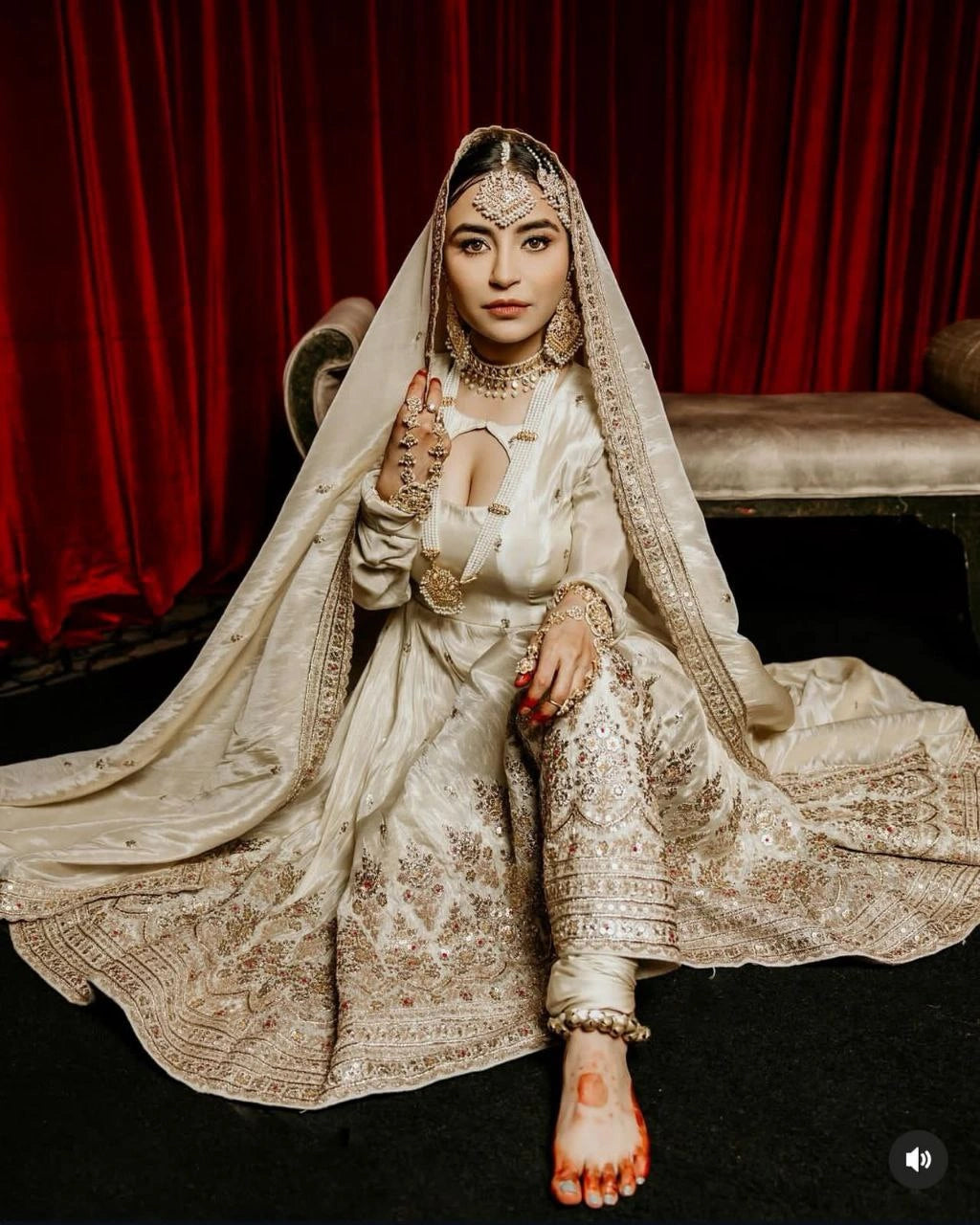 Pure Chinon silk gown front view with embroidery