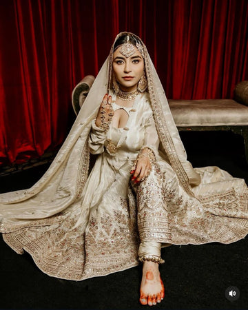 Pure Chinon silk gown front view with embroidery