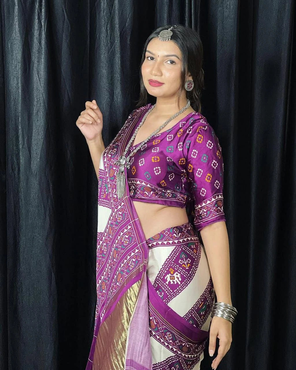 Pure Gajji Silk Bandhani Saree with Lagdi Patta