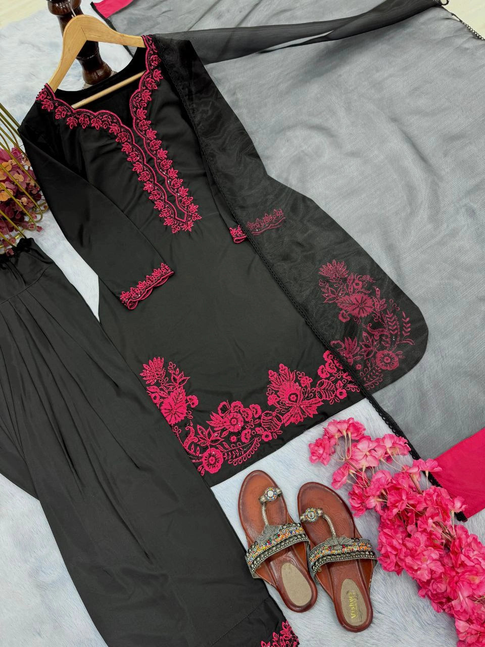 Pure natural crepe handwork top with sequin embroidery
