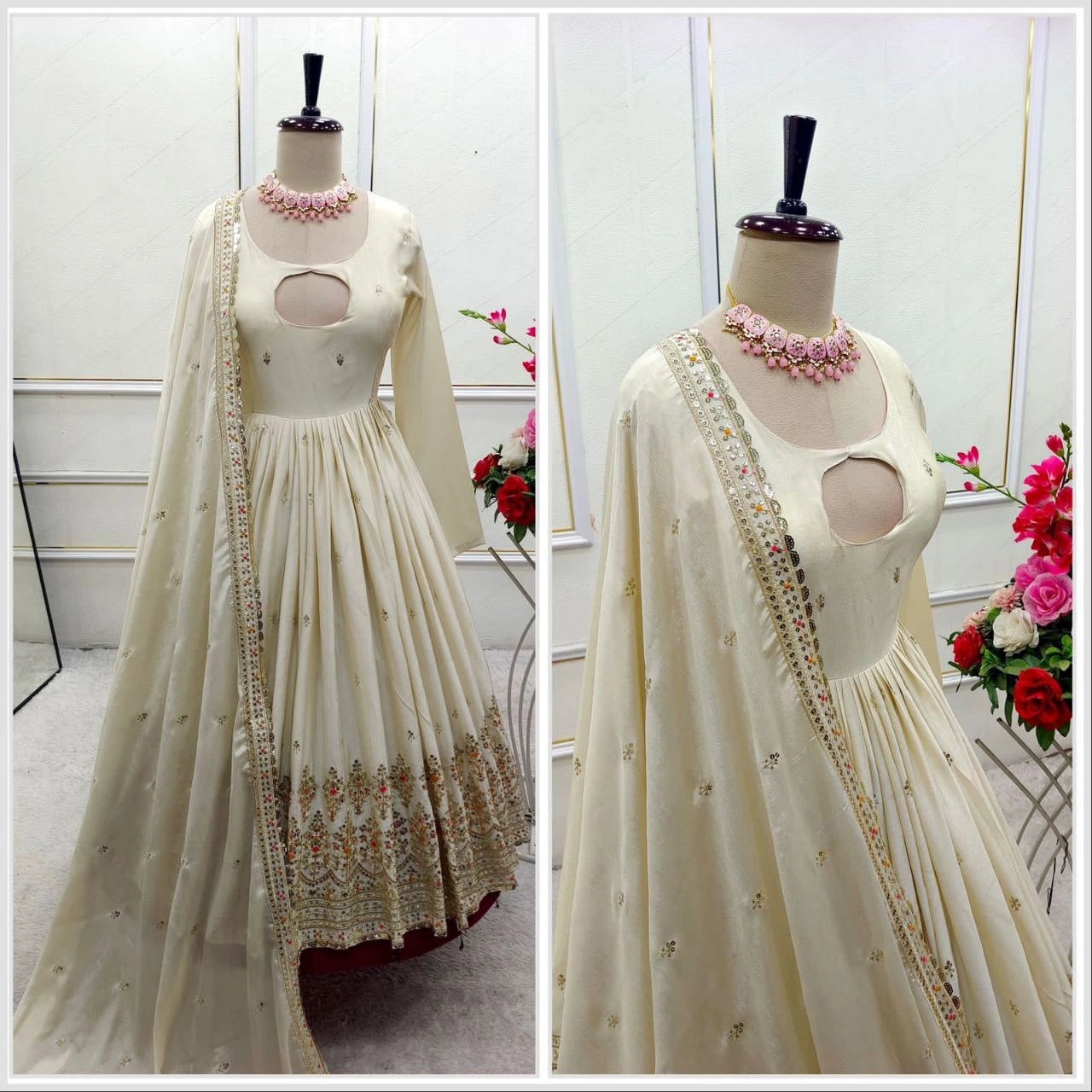 Full stitched ready-to-wear Pure Chinon silk gown set