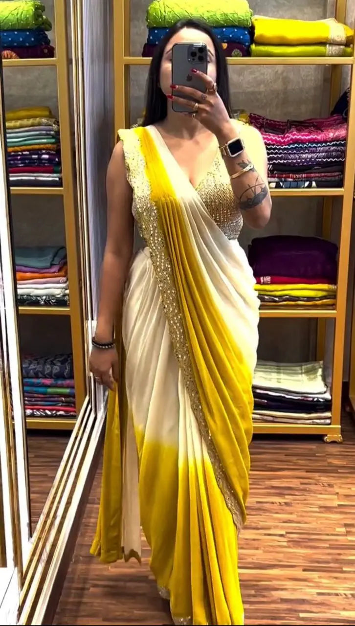 Super Trending Embroidery Cording Work Ready-to-Wear Saree NextBuy