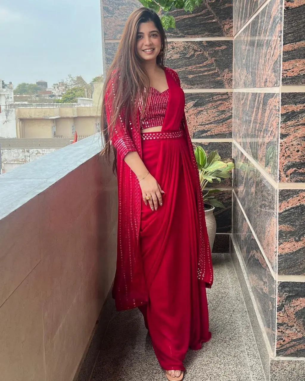 Ready-to-wear shrug saree set for women