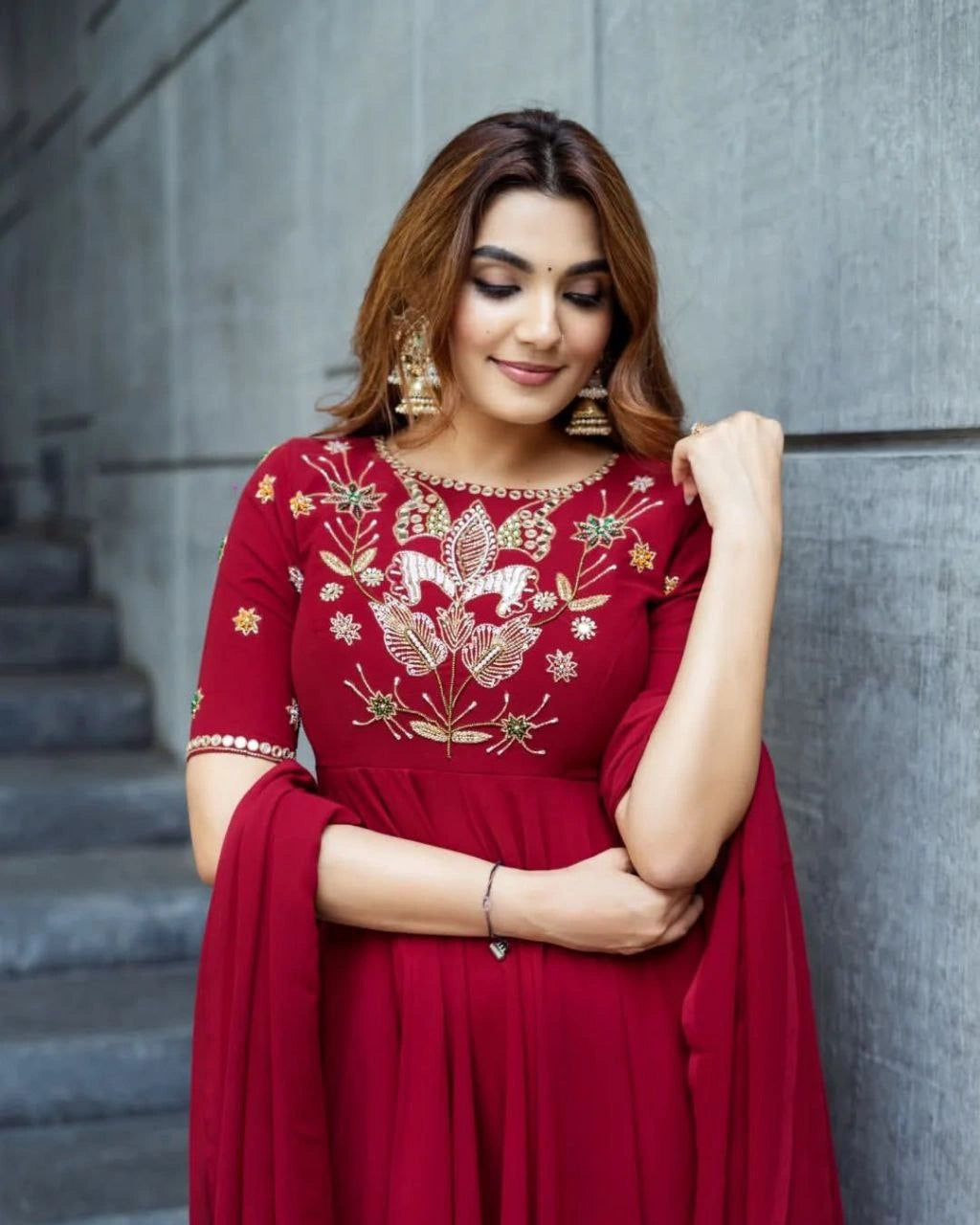 Designer Roman simmer silk gown with embroidery details