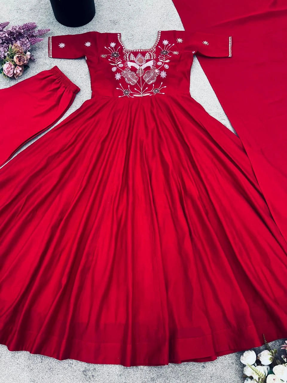 Roman silk ethnic gown with pant close-up