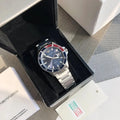 Side view of rotating bezel on men's Armani watch